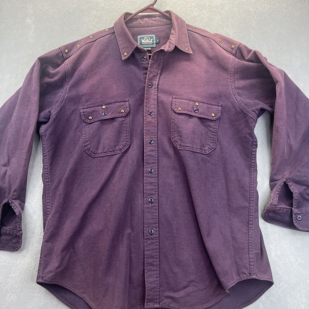 Woolrich  Button Up Shirt XL Purple Long Sleeve USA Gold Embellishment 80